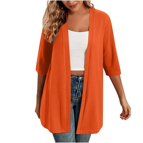 Womens Half Sleeve Open Front Cardigan Summer Shrugs Solid Color Outerwear Casual Fashionable Vacation Cardigans