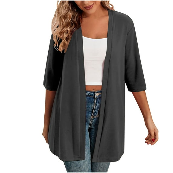 Womens Half Sleeve Open Front Cardigan Summer Shrugs Solid Color Outerwear Casual Fashionable Vacation Cardigans
