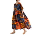 thumbnail image 1 of Womens Half Sleeve Summer Oversized Dresses Print Maxi Baggy Dress Patchwork Dress GA2620 Orange, 1 of 5
