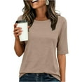 thumbnail image 1 of Womens Half Sleeve Tops Crewneck Shirts Basic Fit Tee Trendy 2026 Spring Summer Business Casual T-Shirts Khaki XL, 1 of 3