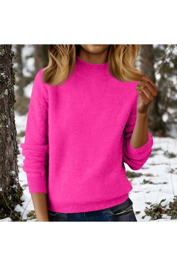 Womens Half Turtleneck Neck Sweater Long Sleeve Knit Pullover Tops Casual Lightweight Loose Pullover Tops Hot Pink M
