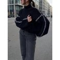 thumbnail image 1 of Womens Half Turtleneck Sweater  Stitch Drop Shoulder Pullover Knit Top, 1 of 5
