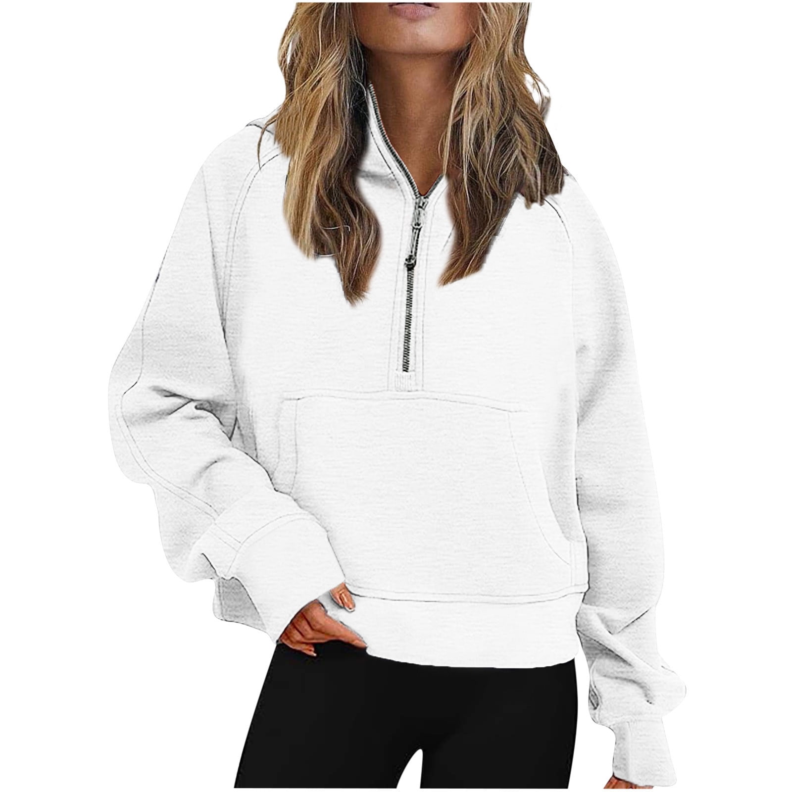 Womens Half Zip Cropped Hoodies Long Sleeve Fleece Quarter Zip Pullover ...