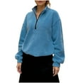 thumbnail image 1 of Womens Half Zip Fleece Pullover Long Sleeve Oversized Sherpa Sweatshirt Warm Zipper High Neck Fuzzy Sweater Tops (XL, Blue), 1 of 7