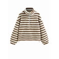 thumbnail image 1 of Womens Half Zip Fleece Striped Jacket Oversized Stand-Up Collar Sweatshirt Warm-Fuzzy Outerwear Blue XL, 1 of 8