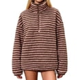 thumbnail image 1 of Womens Half Zip Fleece Striped Jacket Oversized Stand-Up Collar Sweatshirt Warm-Fuzzy Outerwear Brown XL, 1 of 7