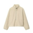 thumbnail image 1 of Womens Half Zip Fleece Sweater Jacket No Hood Faux Shearling Fuzzy Sherpa Crop Sweatshirt Long Sleeve Pullover (XS, Beige), 1 of 6