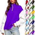 thumbnail image 1 of Womens Half Zip Up Hoodie, Color Blocking Fleece Oversized Cute Sweatshirt, Half-zip Zipper Hoodies for Women,Stand Collar Sweatshirts,Comfy Pullover with Pocket,Fall Clothes,Winter Outfits, 1 of 6