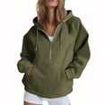 thumbnail image 1 of Womens Half Zip Hoodie with Pocket Long Sleeve Oversized Cotton Drawstring Pullover Hooded Sweatshirt Solid Color (M, Green), 1 of 4