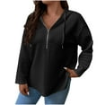 thumbnail image 1 of Womens Half Zip Hoodies Long Sleeve Drawstring Waffle Casual Hooded Sweatshirts Solid Loose Fit Fall Pullover Tops, 1 of 7