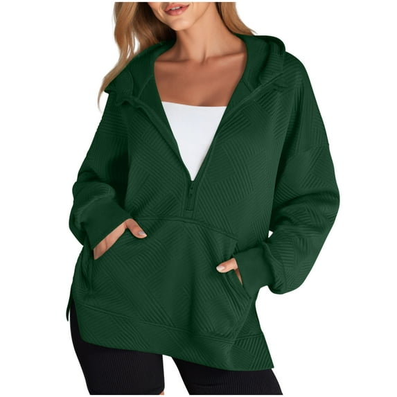 Womens Half Zip Hoodies, Long Sleeve Pullover for Women Fall Fashion Solid Color V Neck Zip Up Sweatshirts with Pockets