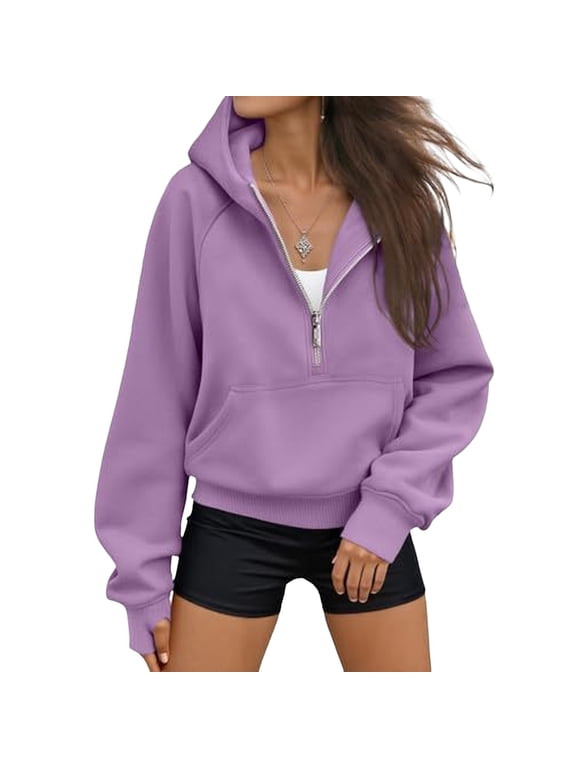 Womens Half Zip Oversized Hoodie Casual Fit Long Sleeve Sweatshirts | 2026 Fall Fashion Clothes,Slim Sweatshirts,Casual Street Y2k Hoodies,Raglan Quarter Zipper Sweaters,Winter Outfits, 420