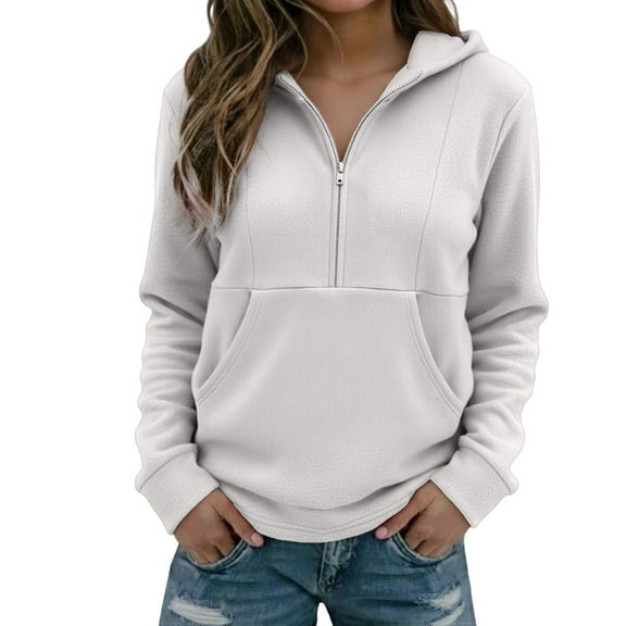 Womens Half Zip Oversized Hoodies Casual Long Sleeve Solid Color Hooded Sweatshirts 2025 Fall Winter Pullover with Pocket