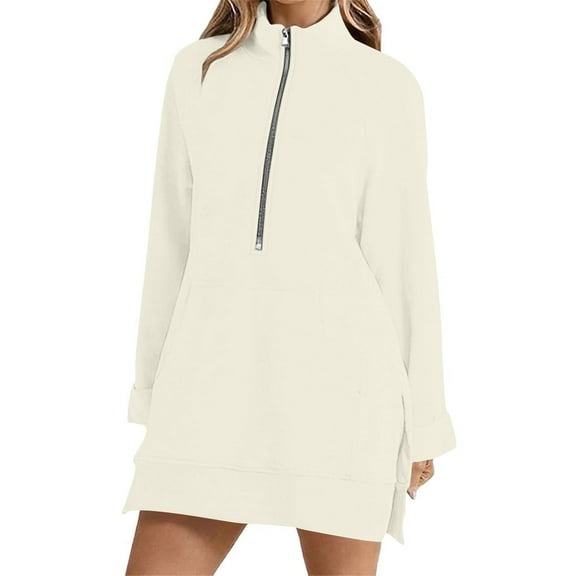 Womens Half Zip Oversized Sweatshirts Casual Loose Stand Collar Long Raglan Sleeve Pullover Top Y2k Fall Fashion Outfits Beige L