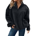 thumbnail image 1 of Womens Half Zip Pullover Comdrip Womens Half Zip Fleece Pullover Soft Oversized Sweatshirt with Pockets Warm Fuzzy Sweater Fleece Zip Up Black L, 1 of 4