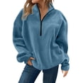 thumbnail image 1 of Womens Half Zip Pullover Comdrip Womens Half Zip Fleece Pullover Soft Oversized Sweatshirt with Pockets Warm Fuzzy Sweater Fleece Zip Up Blue S, 1 of 5