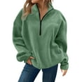 thumbnail image 1 of Womens Half Zip Pullover Comdrip Womens Half Zip Fleece Pullover Soft Oversized Sweatshirt with Pockets Warm Fuzzy Sweater Fleece Zip Up Green L, 1 of 5