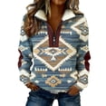 thumbnail image 1 of Womens Half Zip Pullover Geometric Ethnic Print Cozy Fleece Collar Sweatshirt Long Sleeve Pullover Casual Fall Winter Tops, 1 of 8