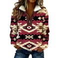 thumbnail image 1 of Womens Half Zip Pullover Geometric Ethnic Print Cozy Fleece Collar Sweatshirt Long Sleeve Pullover Casual Fall Winter Tops, 1 of 8