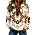 thumbnail image 1 of Womens Half Zip Pullover Geometric Ethnic Print Cozy Fleece Collar Sweatshirt Long Sleeve Pullover Casual Fall Winter Tops, 1 of 8