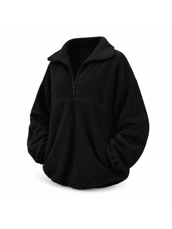 Womens Half Zip Pullover Oversized Sherpa Fleece Jacket