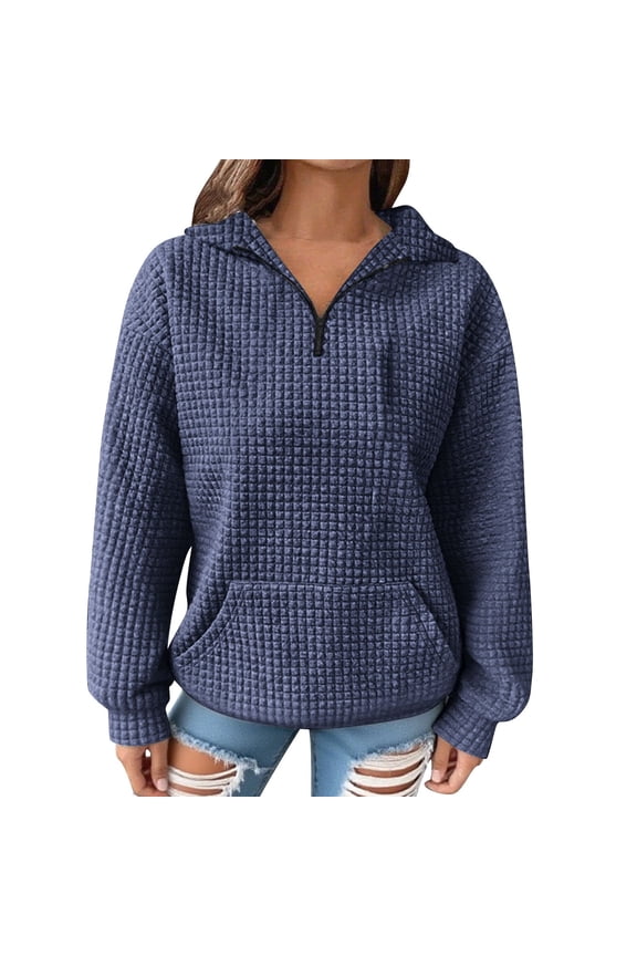 Womens Half Zip Pullover, Quilted Lightweight Collared Zip Mock Neck Sweatshirt with Pockets Fall Outfits