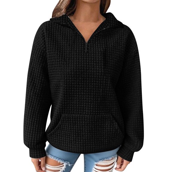 Womens Half Zip Pullover, Quilted Lightweight Collared Zip Mock Neck Sweatshirt with Pockets Fall Outfits