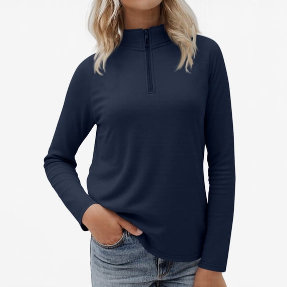 Womens Half Zip Pullover Sweatshirts Fuzzy Fleece Sweaters Fall Winter Warm Pullover Tops Navy 4XL