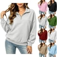 thumbnail image 1 of Womens Half Zip Pullover Sweatshirts Loose Solid Color Loose Half-ZipLong-Sleeved Turndowm Collar Tops, 1 of 7