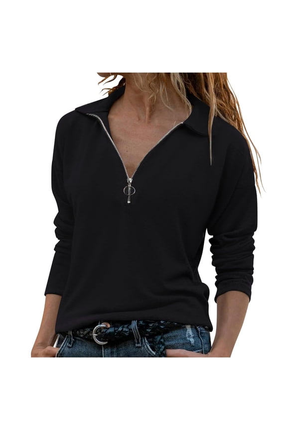 Womens Half Zip Pullover T Shirts Quarter Zip Up Polo Sweatshirt 2026 Trendy Crewneck Long Sleeve Basic Collared Tops