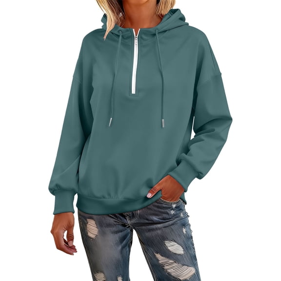 Womens Half Zip Pullover, Yigetop Women Tops Hoodie Pullover Winter Casual Quarter Zip Lapel Sweatshirts Stylish Loose Fit Pullover Tops Pullover Hoodies, Blackish Green S