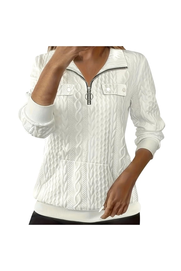 Womens Half Zip Quilted Tops Crew Neck Long Sleeve Sweatshirts Textured Solid Color 2025 Spring Fall Fashion Tops