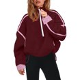 thumbnail image 1 of Womens Half Zip Sherpa Fleece Pullover Soft Oversized Sweatshirt with Pockets Warm Fuzzy Sweater Wine XL, 1 of 5