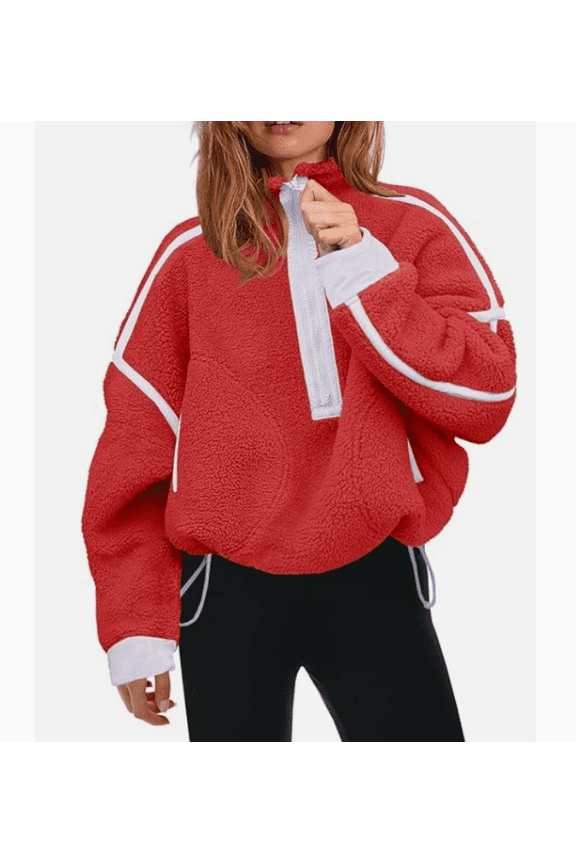 Womens Half Zip Sherpa Fleece Pullover Soft Oversized Sweatshirt with Pockets Warm Fuzzy Sweater