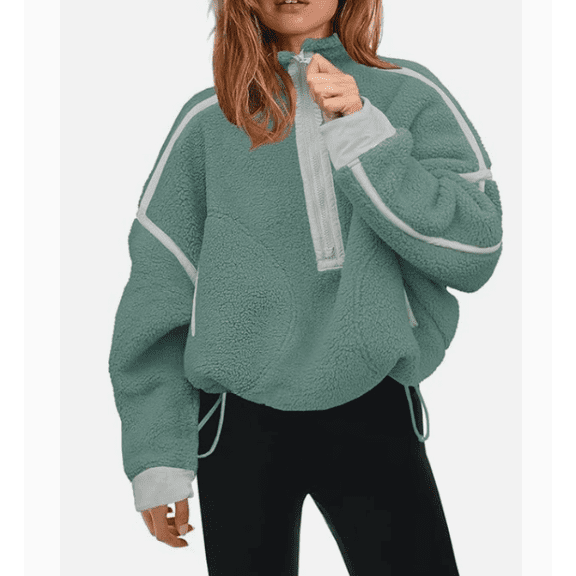 Womens Half Zip Sherpa Fleece Pullover Soft Oversized Sweatshirt with Pockets Warm Fuzzy Sweater
