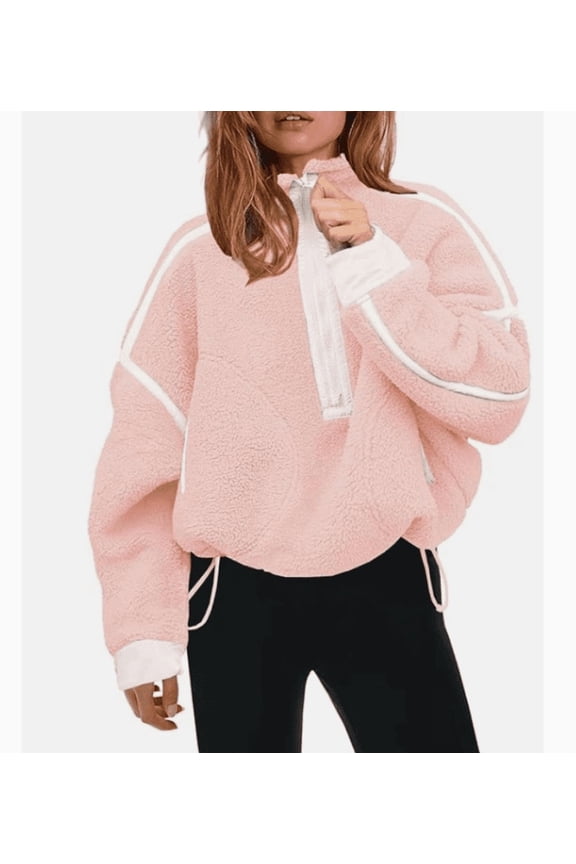 Womens Half Zip Sherpa Fleece Pullover Soft Oversized Sweatshirt with Pockets Warm Fuzzy Sweater