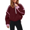 thumbnail image 1 of Womens Half Zip Sherpa Jacket Oversized Fleece Pullover with Hood Cozy Winter Sweatshirt Casual Wear Wine XL, 1 of 5