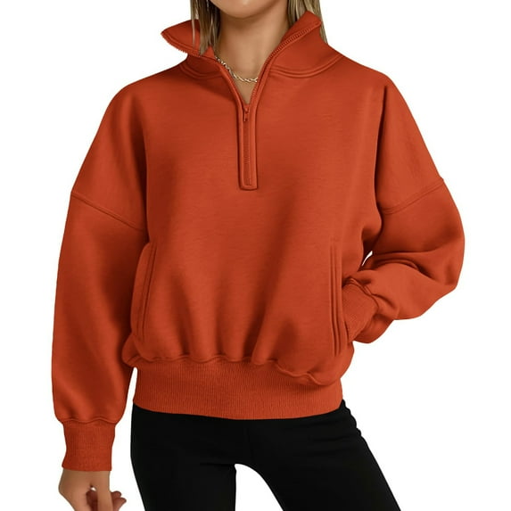 Womens Half Zip Sweatshirt Fleece Oversized Cropped Sweatshirt Long Sleeve Pullover Tops Fall Winter Outfits Clothes