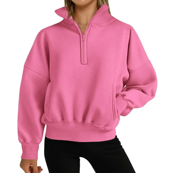 Womens Half Zip Sweatshirt Fleece Oversized Cropped Sweatshirt Long Sleeve Pullover Tops Fall Winter Outfits Clothes