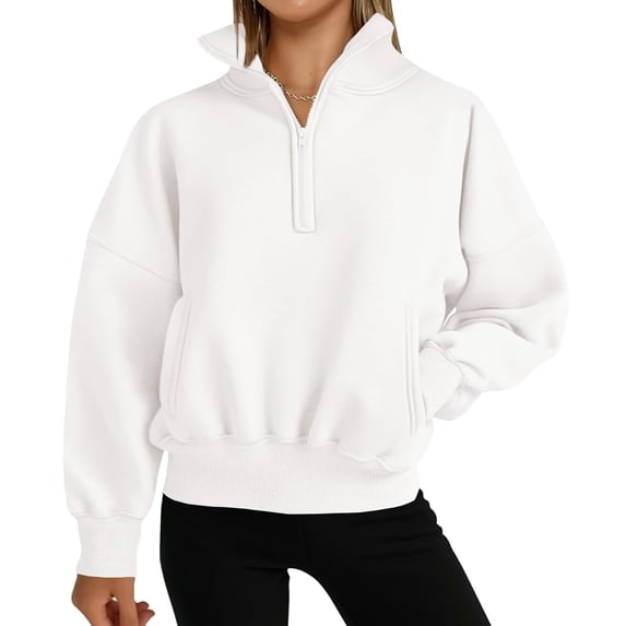 Womens Half Zip Sweatshirt Fleece Oversized Cropped Sweatshirt Long Sleeve Pullover Tops Fall Winter Outfits Clothes