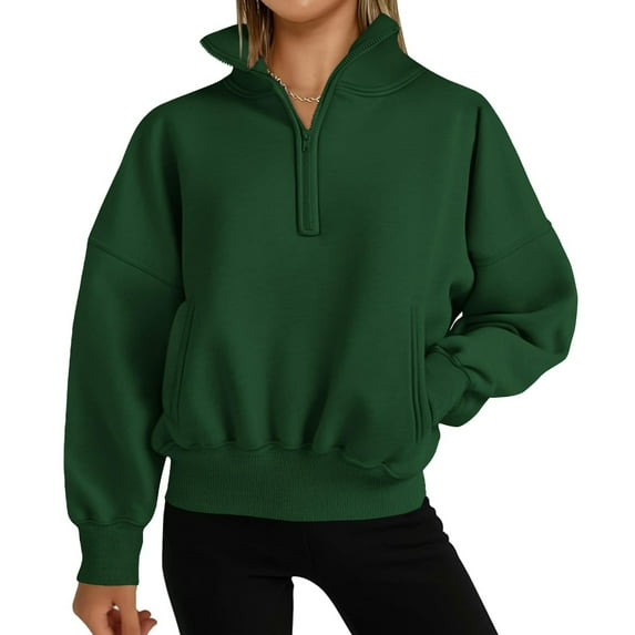 Womens Half Zip Sweatshirt Fleece Oversized Cropped Sweatshirt Long Sleeve Pullover Tops Fall Winter Outfits Clothes