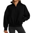 thumbnail image 1 of Womens Half Zip Sweatshirt Fleece Oversized Cropped Sweatshirt Long Sleeve Pullover Tops Fall Winter Outfits Clothes, 1 of 4
