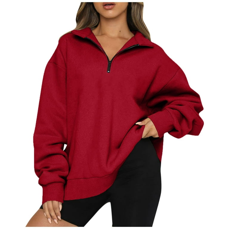  Women Sweatshirt Oversized Half Zip Hoodies Long
