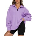 thumbnail image 1 of Womens Half Zip Sweatshirt Oversized Long Sleeve Collar Drop Shoulder Solid 1/4 Zipper Pullover Jacket, 1 of 3