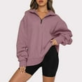 thumbnail image 1 of Womens Half Zip Sweatshirt Oversized Long Sleeve Collar Drop Shoulder Solid 1/4 Zipper Pullover Jacket, 1 of 2