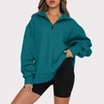 thumbnail image 1 of Womens Half Zip Sweatshirt Oversized Long Sleeve Collar Drop Shoulder Solid 1/4 Zipper Pullover Jacket, 1 of 2