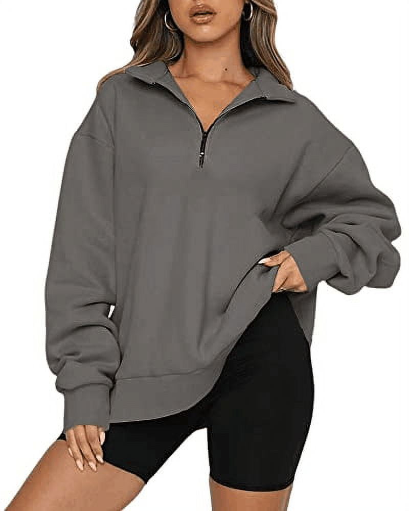 Womens Half Zip Sweatshirt Oversized Long Sleeve Collar Drop Shoulder