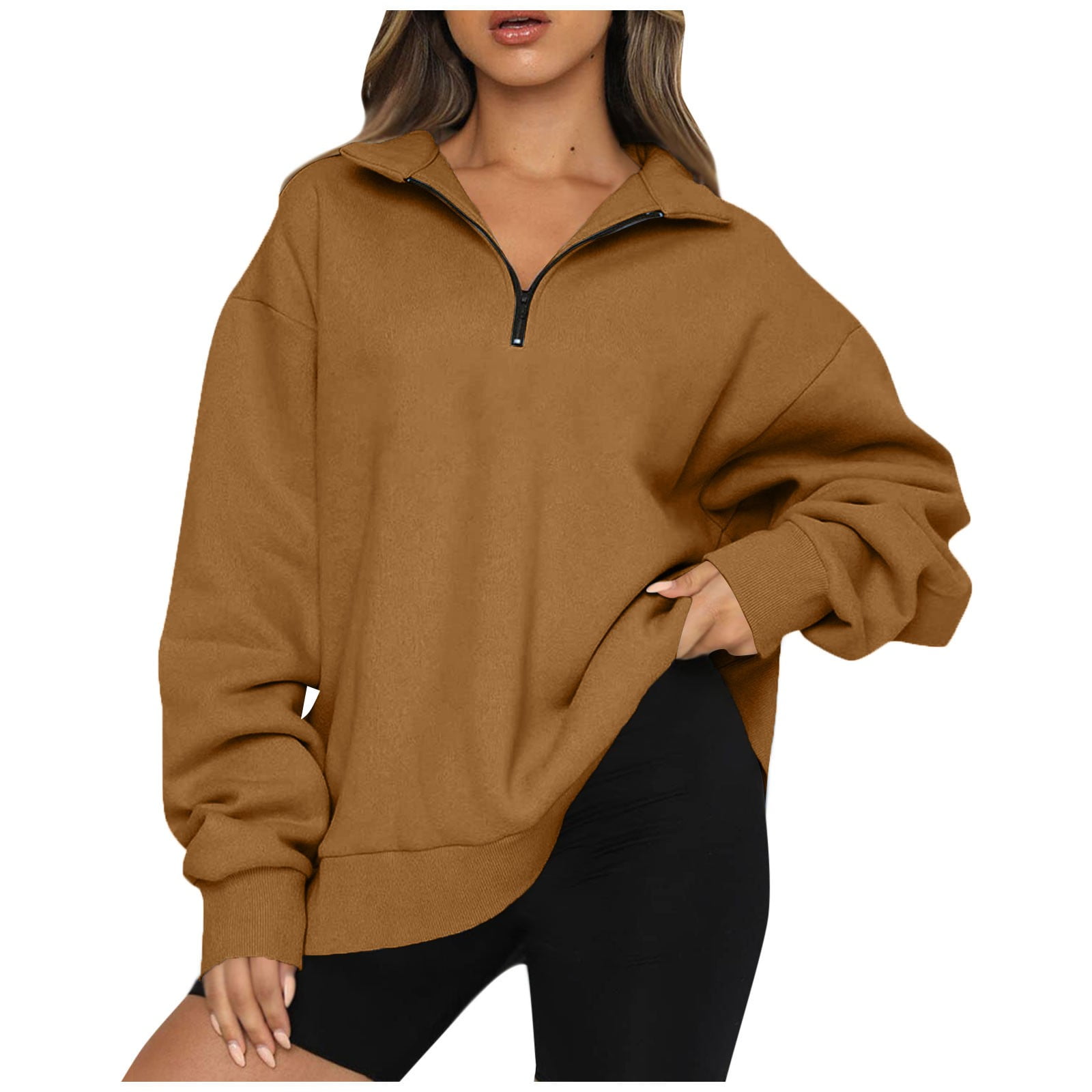 Womens Half Zip Sweatshirt Oversized Long Sleeve Collar Drop Shoulder Solid 1/4  Zipper Pullover Jacket - Walmart.com