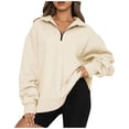 thumbnail image 1 of Womens Half Zip Sweatshirt Oversized Long Sleeve Collar Drop Shoulder Solid 1/4 Zipper Pullover Jacket, 1 of 4