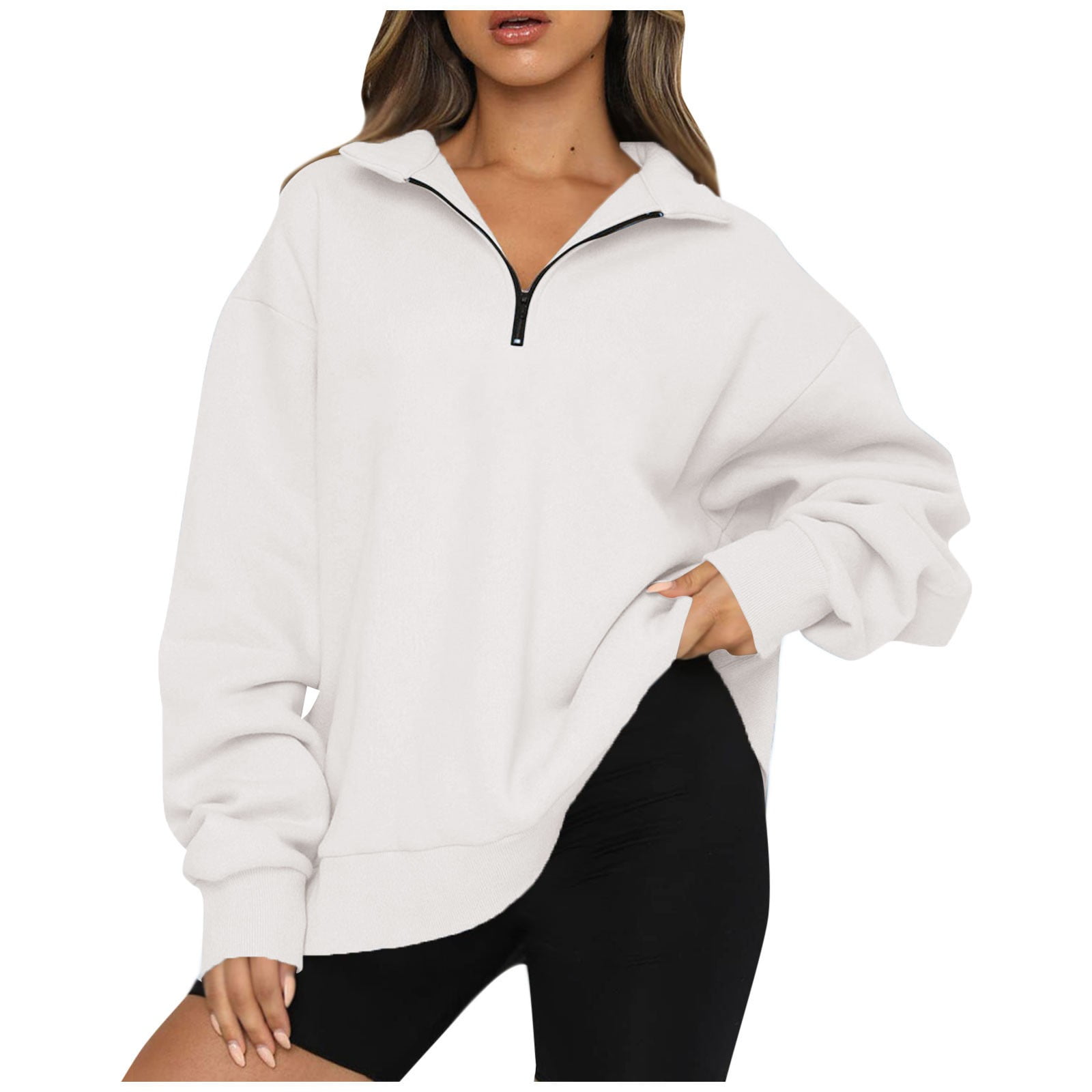 MISSACTIVER Women’s Oversized Half Zip Sweatshirt Quarter 1/4 Zipper Long  Sleeve Drop Shoulder Pocket Pullover Jacket Tops : : Clothing
